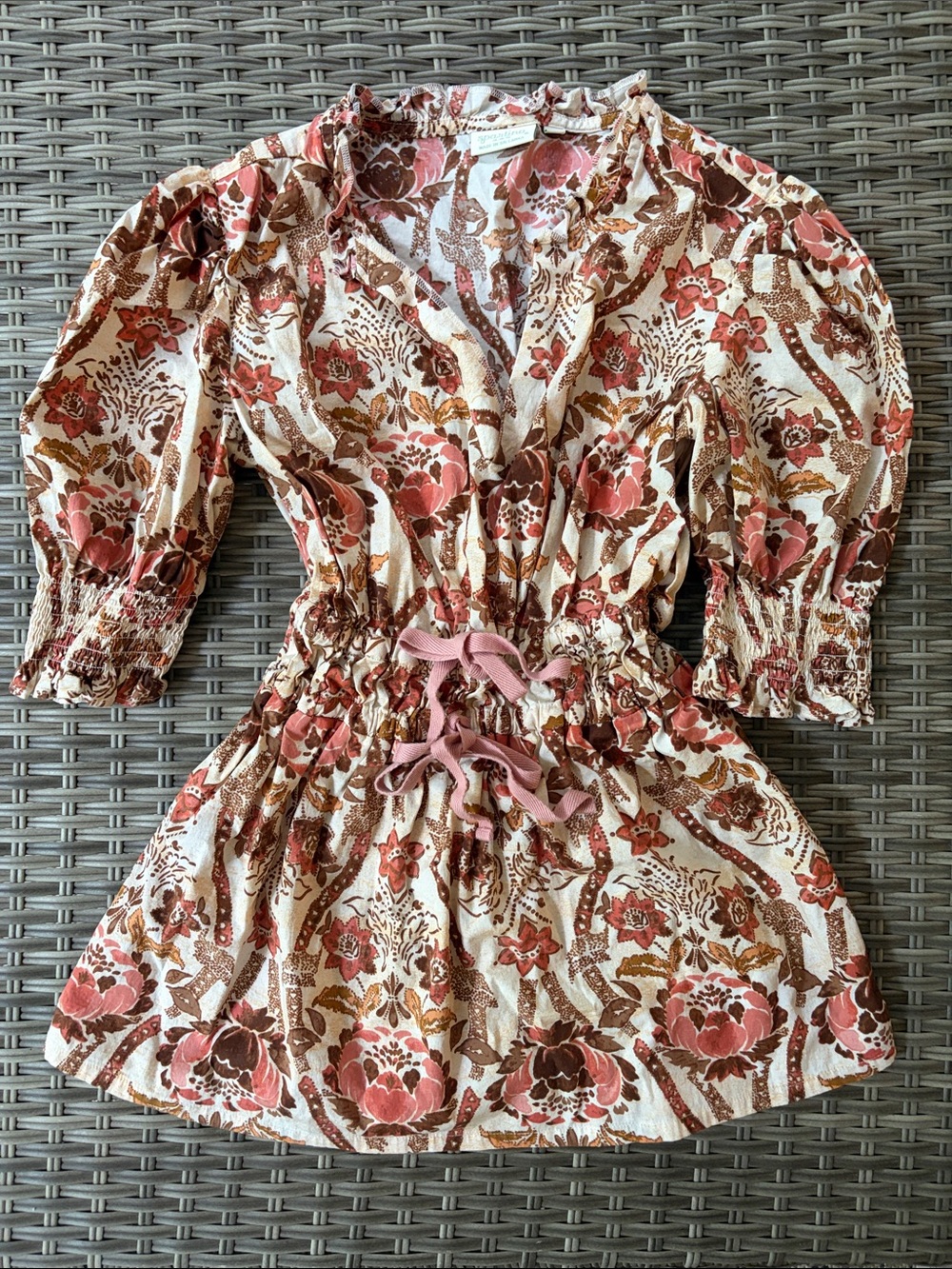 Spartina Boho Floral Smocked Waist Cream and Pink